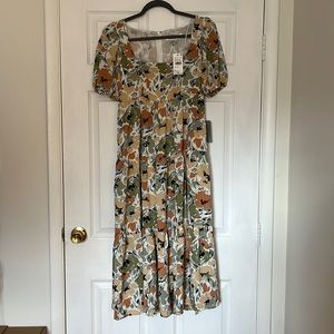 Astr Floral Midi Dress in Cream, Olive & Rust